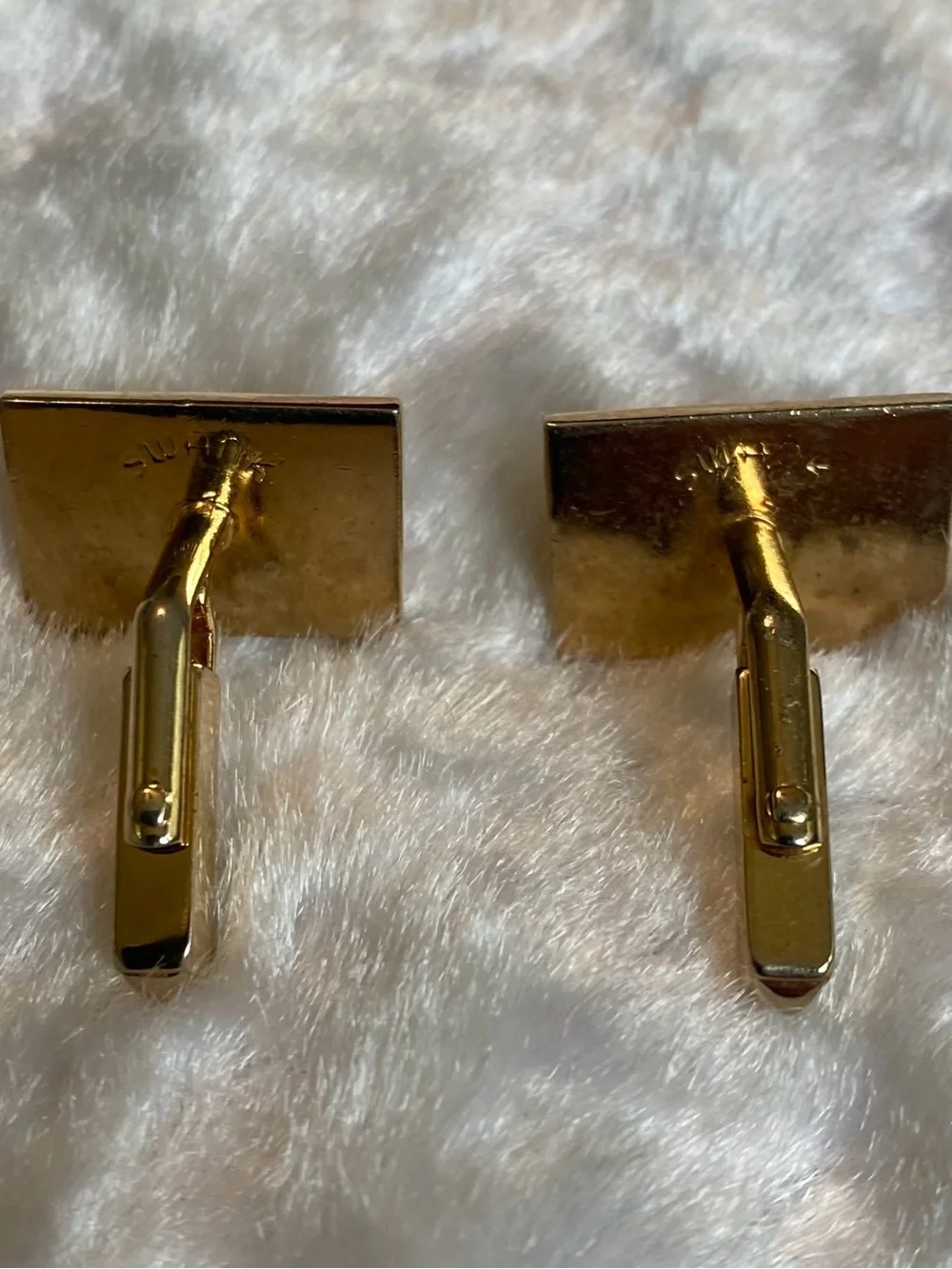 🍀VTG SWANK Gold Rectangular Cuff Links with Diagonal Rope Edge